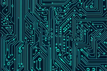 Abstract close-up of a glowing blue digital circuit board, showcasing intricate connections and technological design on a black background.
