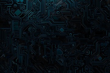 Abstract close-up of a glowing blue digital circuit board, showcasing intricate connections and technological design on a black background.

