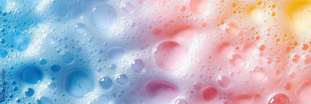 Poster macro view of bubbles in water featuring pink and blue tones with a soft gradient background for cre