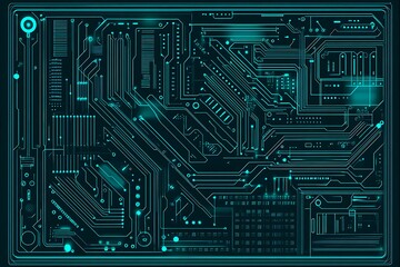 Abstract close-up of a glowing blue digital circuit board, showcasing intricate connections and technological design on a black background.
