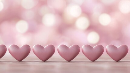 Romantic Pink Hearts with Sparkling Bokeh Light Background