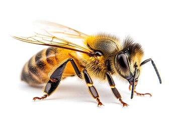 A Captivating Close-Up of a Honey Bee with Intricate Details Isolated in Vibrant Lighting
