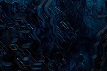 Abstract close-up of a glowing blue digital circuit board, showcasing intricate connections and technological design on a black background.
