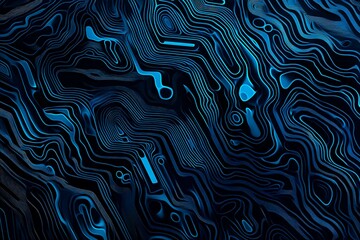 Obraz premium Abstract close-up of a glowing blue digital circuit board, showcasing intricate connections and technological design on a black background. 