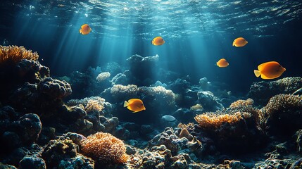 Naklejka premium Vibrant Reef Scene With Yellow Fish And Coral