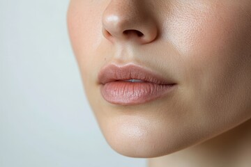 Obraz premium Close-up of a woman's lips showcasing smooth skin and natural makeup.