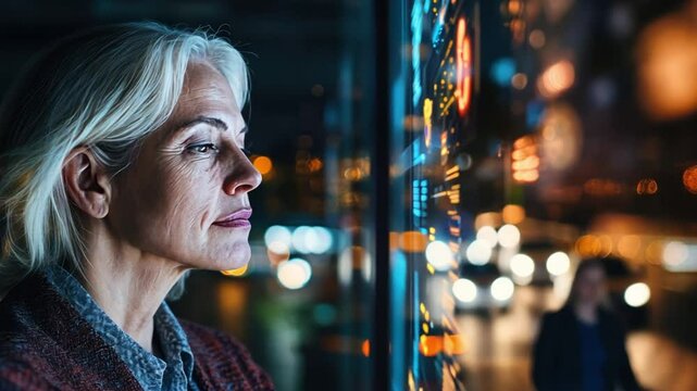 A senior woman works on a smart factory redesign, focusing on implementing IoT-based production tracking and AI-powered maintenance systems to enhance operational efficiency.