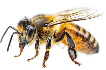 A Captivating Close-Up of a Honey Bee with Intricate Details Isolated in Vibrant Lighting
