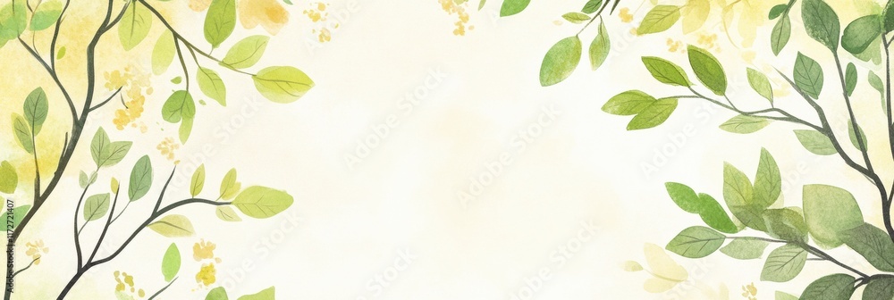 Poster playful doodle of green leaves and branches framing a soft background ideal for creative projects. g