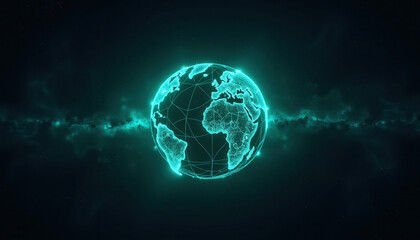 Fototapeta premium Abstract glowing global network with interconnected lines forming a sphere on a dark cosmic background