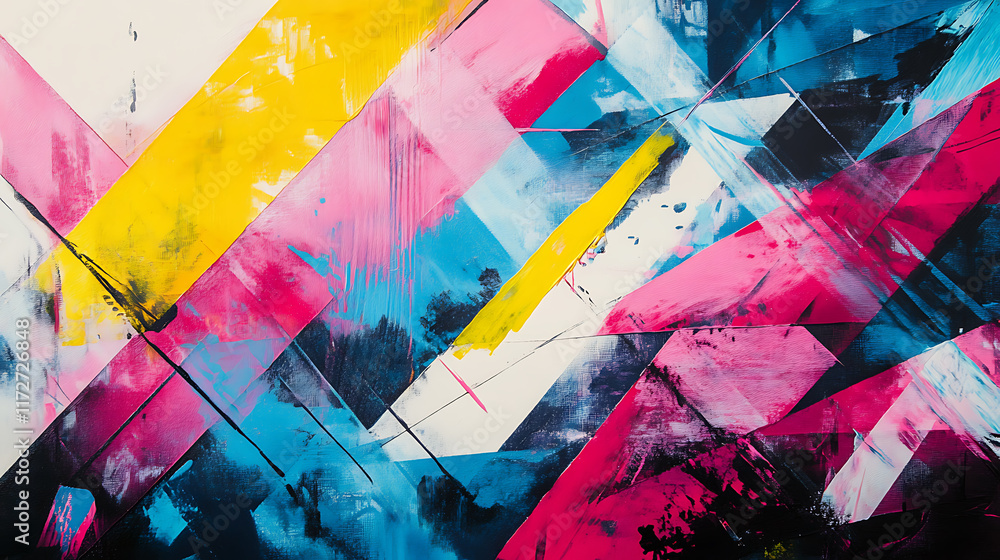Poster vibrant abstract art exhibition contemporary gallery visual artwork modern setting dynamic view expr