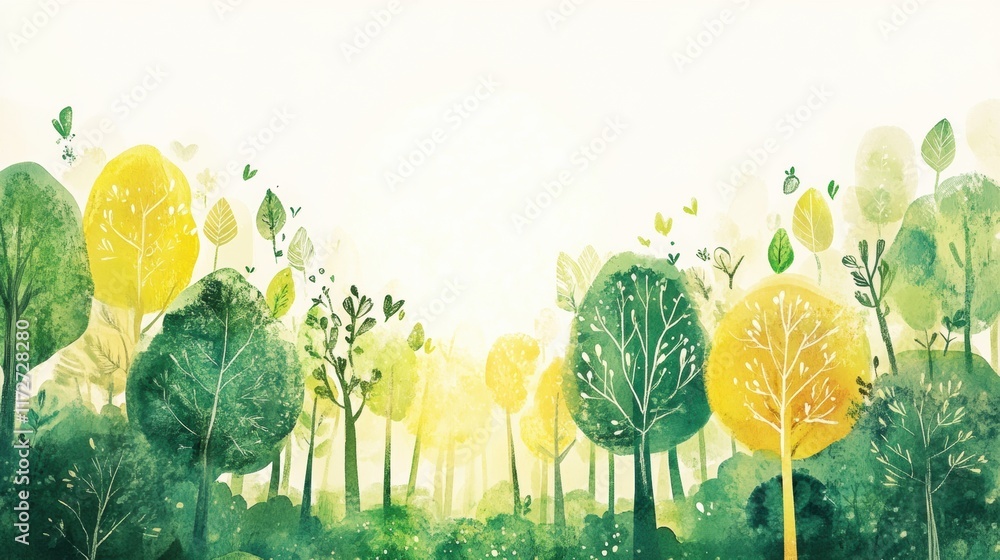 Poster vibrant forest doodle with playful trees and colorful leaves creates a cheerful atmosphere of nature