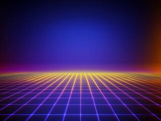 Retro Grid Landscape Neon Lights Digital Art