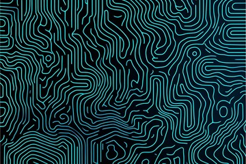 Abstract close-up of a glowing blue digital circuit board, showcasing intricate connections and technological design on a black background.
