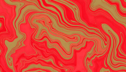 Fototapeta premium Abstract red and gold liquid marble background texture. Fluid art. Festive colors