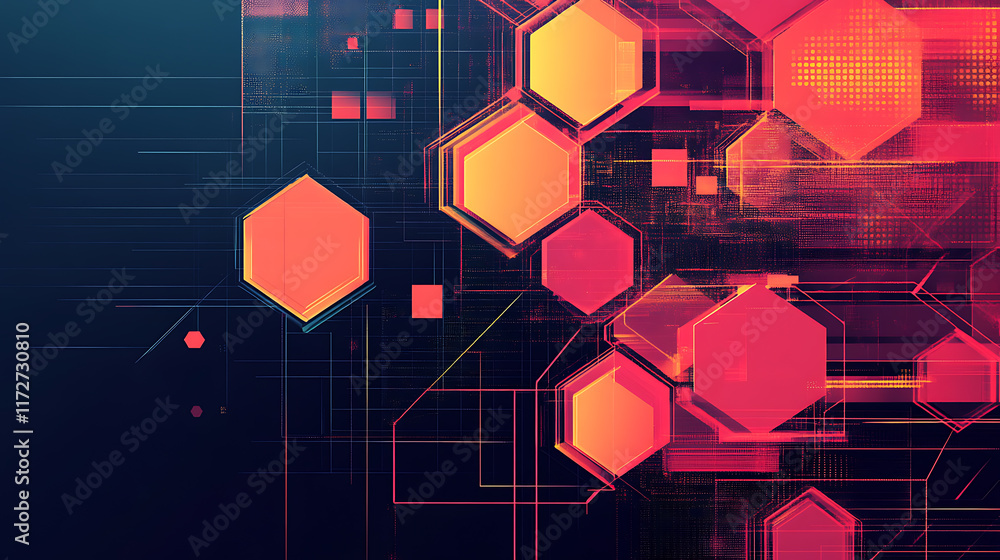 Aufkleber dynamic abstract design featuring hexagonal shapes digital art modern aesthetic dark background futu