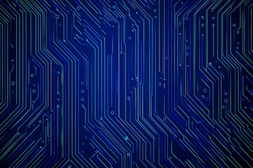 Abstract close-up of a glowing blue digital circuit board, showcasing intricate connections and technological design on a black background.
