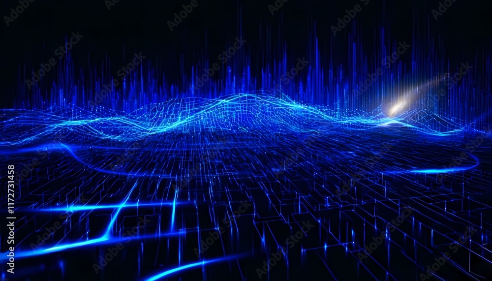 Poster abstract wave design with fractal patterns and a futuristic technology vibe, featuring a dynamic lig