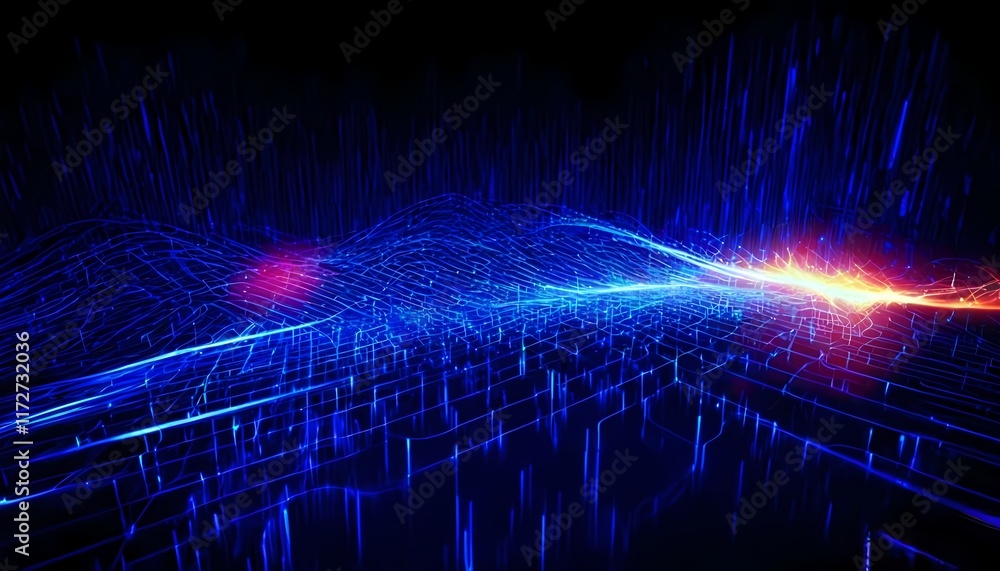 Poster abstract digital background with code and light waves