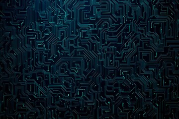Abstract close-up of a glowing blue digital circuit board, showcasing intricate connections and technological design on a black background.
