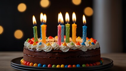 Birthday cake with lit candles