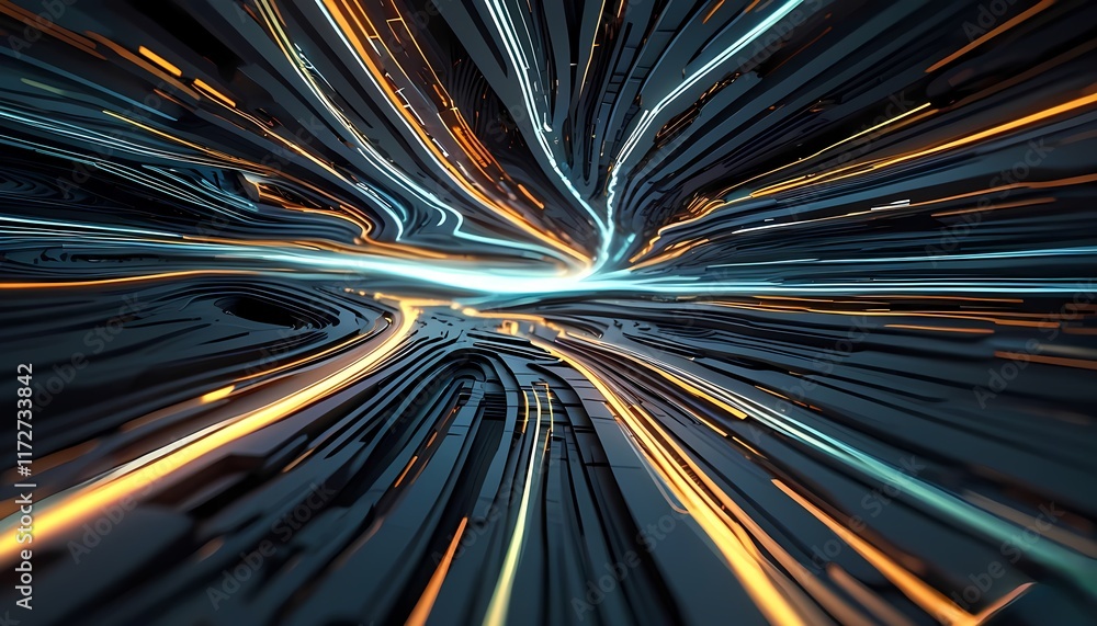 Poster abstract speed motion blur with glowing lines and energy waves in a futuristic space tunnel