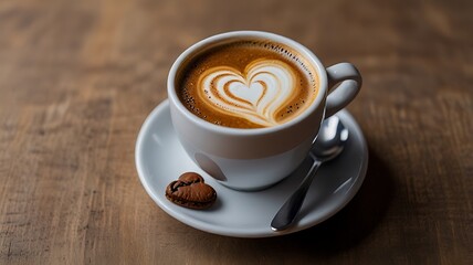 Obraz premium Cup of coffee with a heart-shaped foam