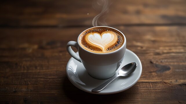 Cup of coffee with a heart-shaped foam