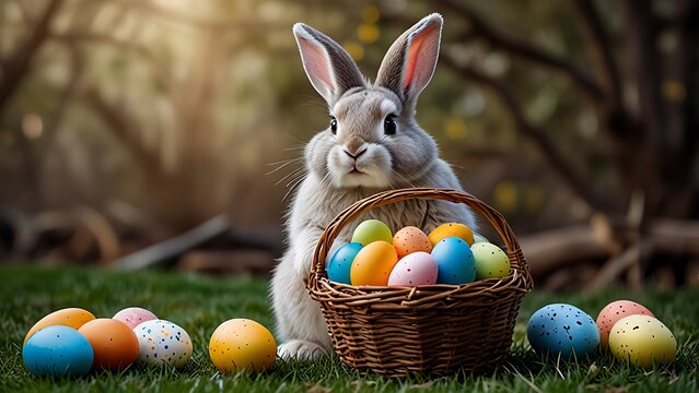Easter bunny holding a basket of eggs