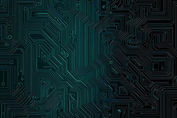 Abstract close-up of a glowing blue digital circuit board, showcasing intricate connections and technological design on a black background.
