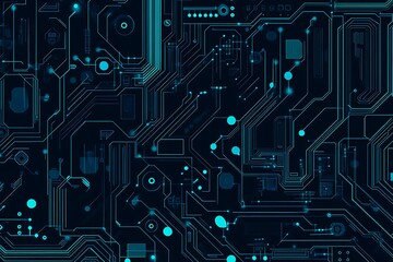 Abstract close-up of a glowing blue digital circuit board, showcasing intricate connections and technological design on a black background.
