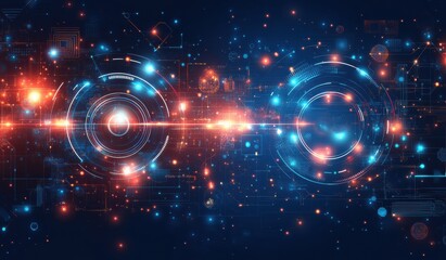A computer generated image of two glowing circles with a blue background