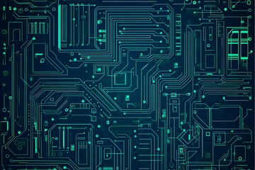 Abstract close-up of a glowing blue digital circuit board, showcasing intricate connections and technological design on a black background.
