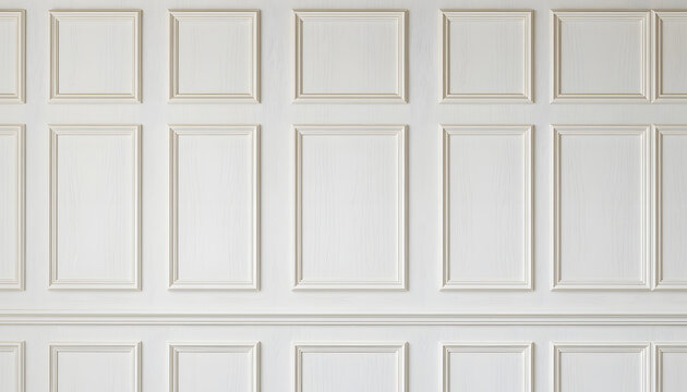 Classic wall of white and gold wood panels, retro style