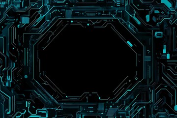 Abstract close-up of a glowing blue digital circuit board, showcasing intricate connections and technological design on a black background.
