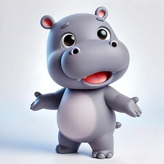 Naklejka premium 3D cartoon of a cute hippopotamus in cute character on light purple background