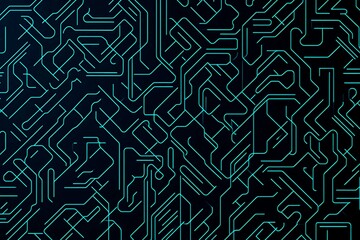 Abstract close-up of a glowing blue digital circuit board, showcasing intricate connections and technological design on a black background.
