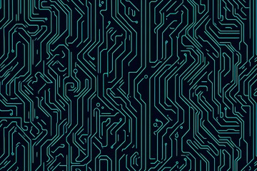 Abstract close-up of a glowing blue digital circuit board, showcasing intricate connections and technological design on a black background.
