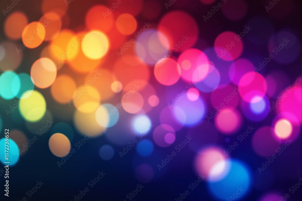 Poster abstract blurred colorful bokeh lights in circular shapes on a dark gradient background. vibrant and
