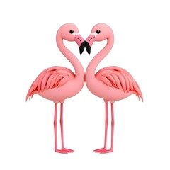 Obraz premium Adorable Pink Flamingo Couple Standing Together, Touching Beaks in a Heart Shape - 3D Illustration Symbolizing Love, Unity, and Romance in Vibrant Colors