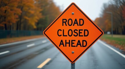 Road Closed Sign Indicating Construction or Traffic Diversion Ahead.