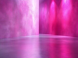Pink neon corner with reflective floor.