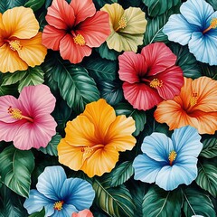 Vibrant Tropical Hibiscus Flower Pattern