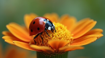 Obraz premium Beautiful Ladybug Sitting on a Flower With Soft Defocused Background.