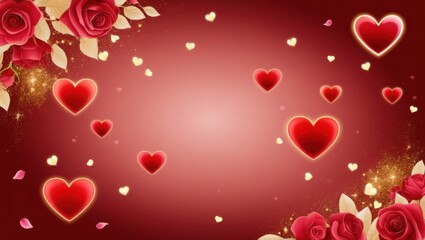 Red heart valentine's day background with roses.