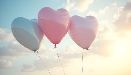 Obraz premium Heart-Shaped Balloons: Floating heart-shaped balloons in soft pastel tones with a dreamy background.