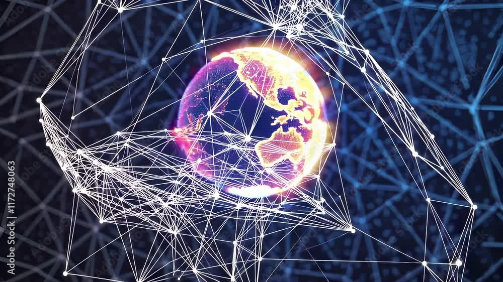 Poster exploring the interconnectedness of the globe in a digital network visualization