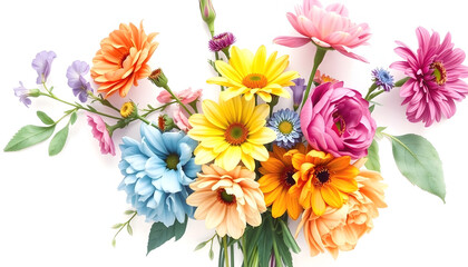 Obraz premium Wallpaper with vintage bouquet of colorful flowers on white background, watercolor