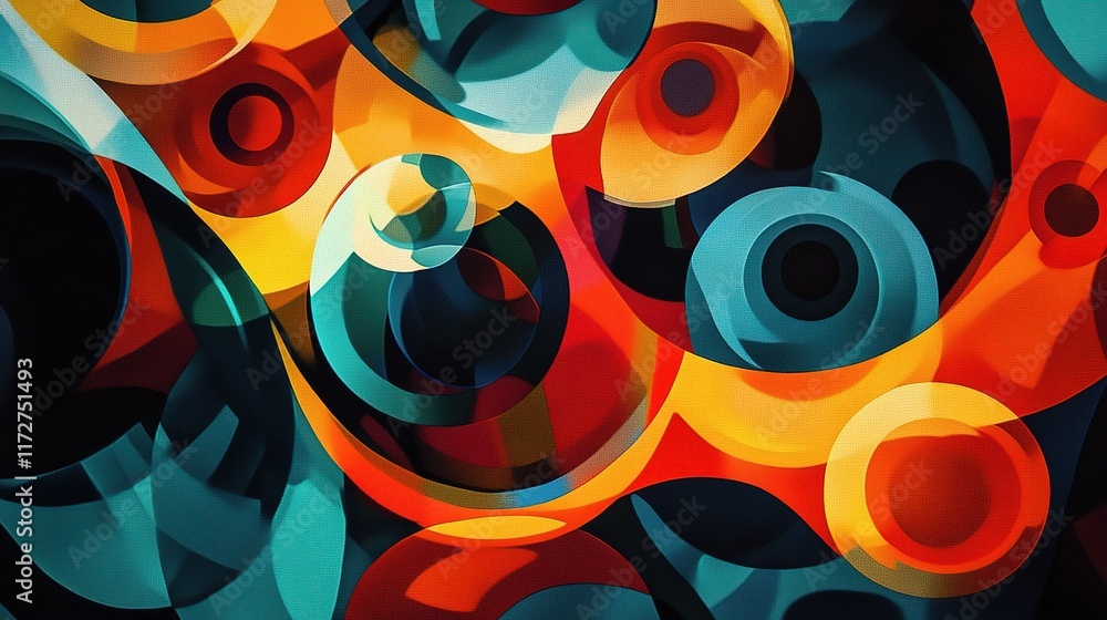 Poster colorful abstract modern art with dynamic circular patterns