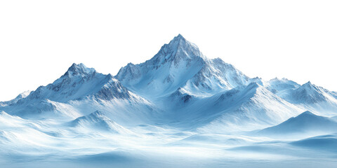 Snowy mountain peaks with misty valleys, winter landscape, majestic alpine scenery, frozen wilderness, cold weather, travel adventure, natural beauty, isolated on transparent background